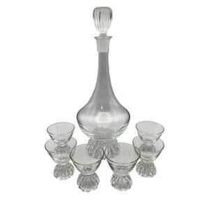 Vintage Libby Decanter Bottle w/ Stopper - (6) Shot/ Cordial Matching Glasses